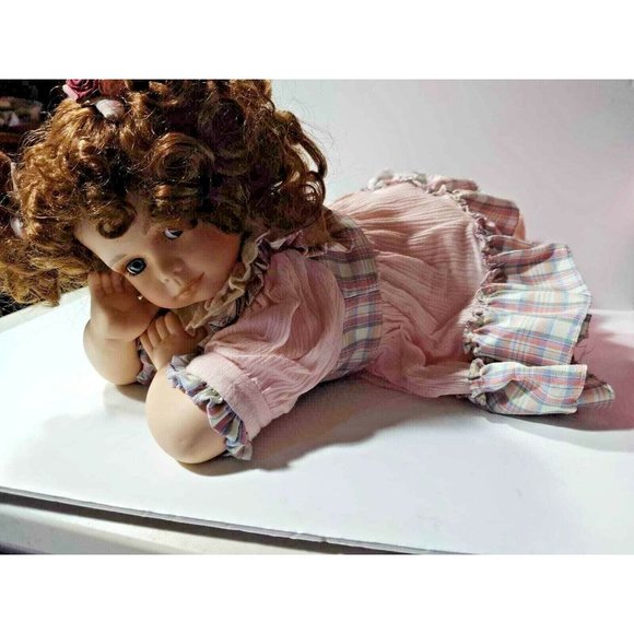 Porcelain Collectible Baby Doll 15 inches length 7 inches tall Sweet Face - Picture 6 of 9